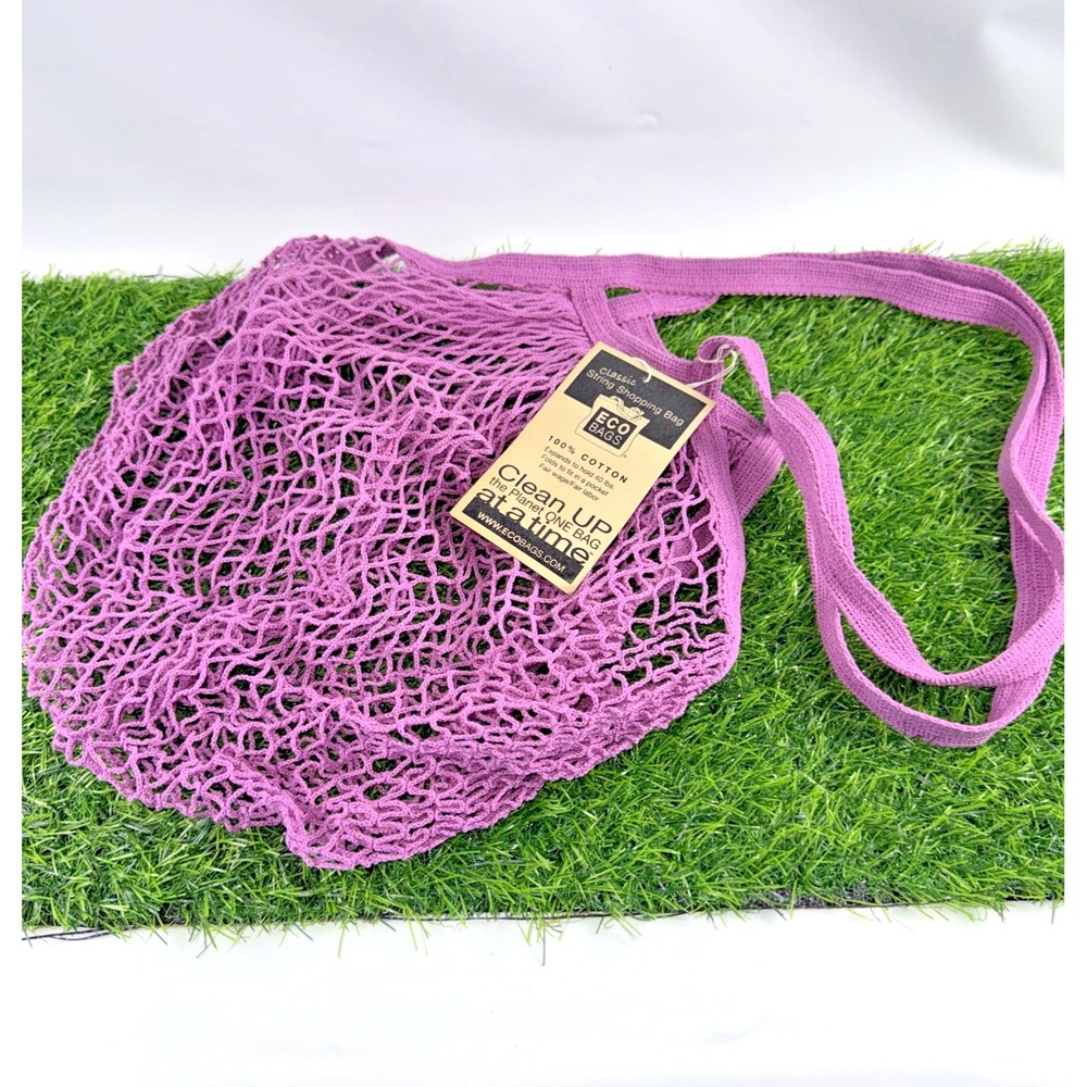NEW EcoBags Products String Bag Long Handle Natural Organic Cotton Purple ASL131